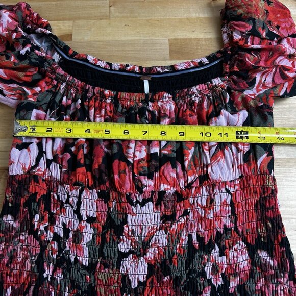 Free People Wren Smocked Off Shoulder Party Bodycon Mini Dress Pink Floral Small - Picture 9 of 10